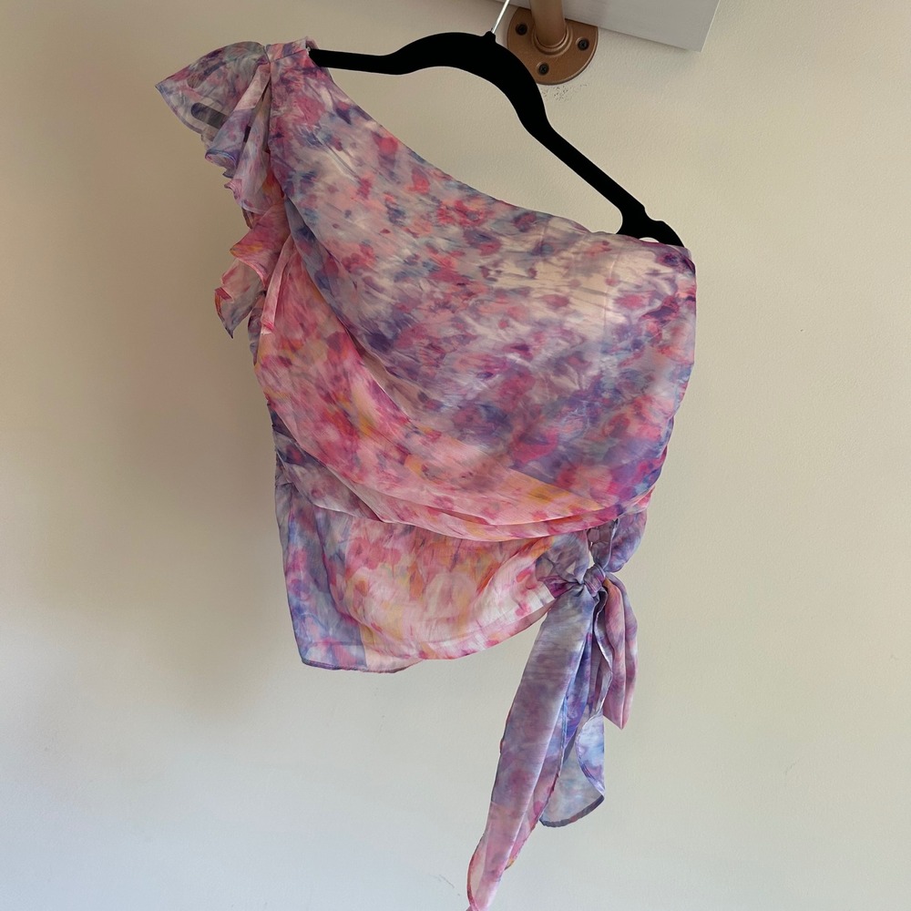 Amanda Uprichard Bea one shoulder blouse in cotton candy print Small